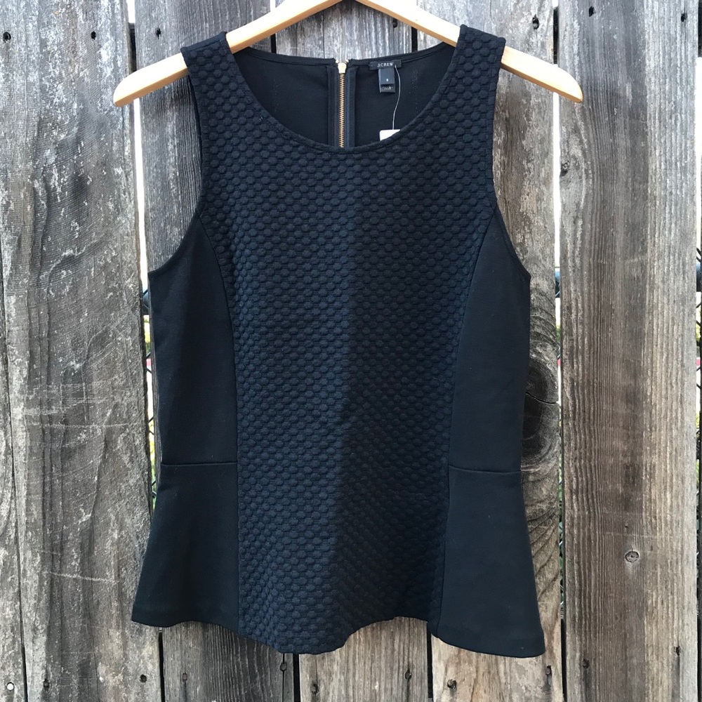 J. Crew Textured Black Peplum Tank Knit Top